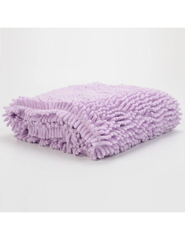 Soft Water Absorption Chenille Bath Towel For Pet Dog Cat Cleaning Massage Washing Purple L, hi-res image number null