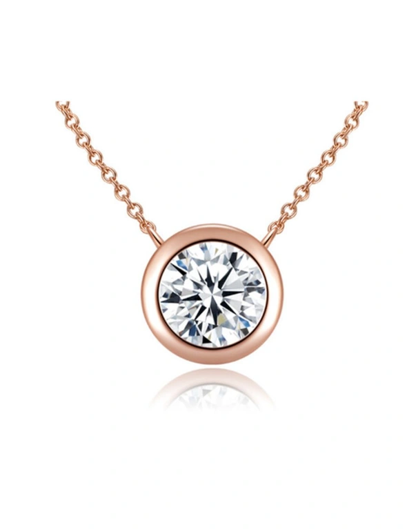 Solitaire Cubic Zirconia Bezel Necklace - Rose Gold, hi-res image number null