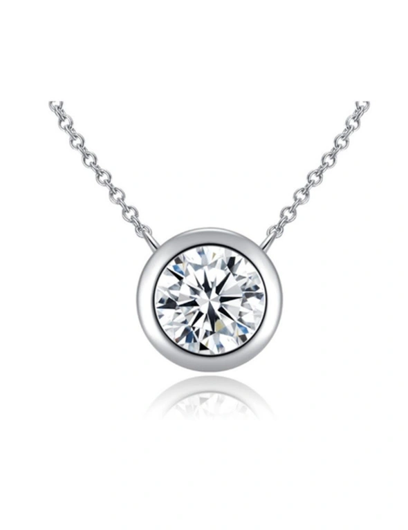 Solitaire Cubic Zirconia Bezel Necklace - White Gold, hi-res image number null