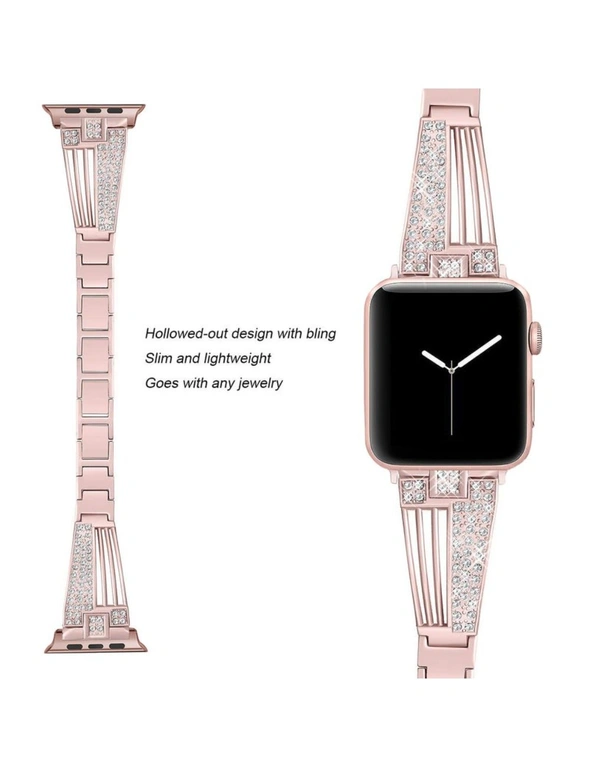 Suitable For Apple Watch Fan-Shaped Stainless Steel Alloy Flash Drill Strap-4244Mm-Rose Powder - Rose Powder, hi-res image number null