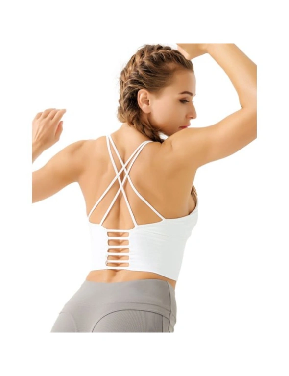 Thin Shoulder Straps Cross Beauty Back Sports Bra Gathered Sports Yoga  Underwear-White