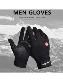Windproof Sports Gloves Touch Screen Gloves Hook And Loop Fasteners Climbing Cycling Blackl