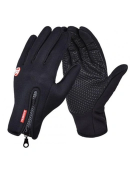Windproof Sports Gloves Zippered Touch Screen Gloves Snowboard Skiing Climbing Cycling Blackm - Black - Medium