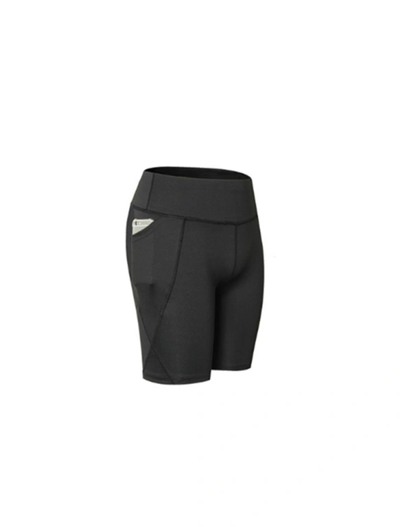 Women Performance Athletic Compression Shorts With Side Pocket - Black, hi-res image number null