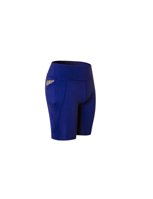 Women Performance Athletic Compression Shorts With Side Pocket - Blue, hi-res image number null