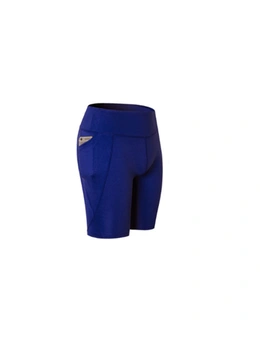Women Performance Athletic Compression Shorts With Side Pocket - Blue