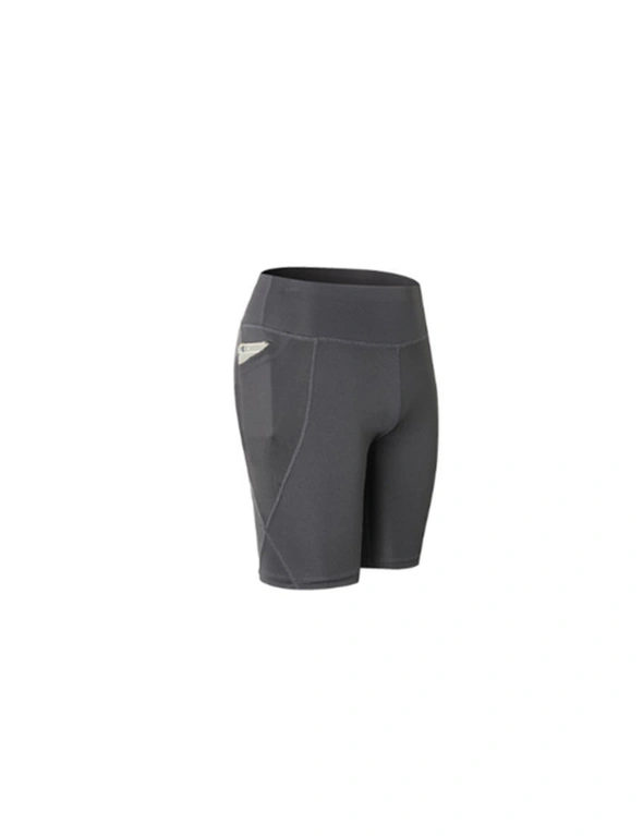 Women Performance Athletic Compression Shorts With Side Pocket - Grey, hi-res image number null