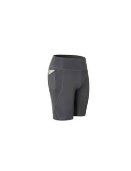 Women Performance Athletic Compression Shorts With Side Pocket - Grey