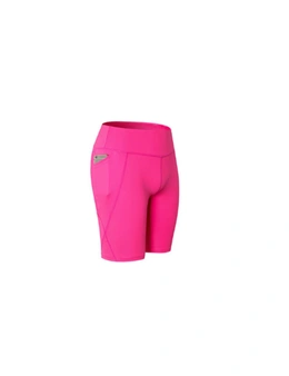Women Performance Athletic Compression Shorts With Side Pocket - Rose Red