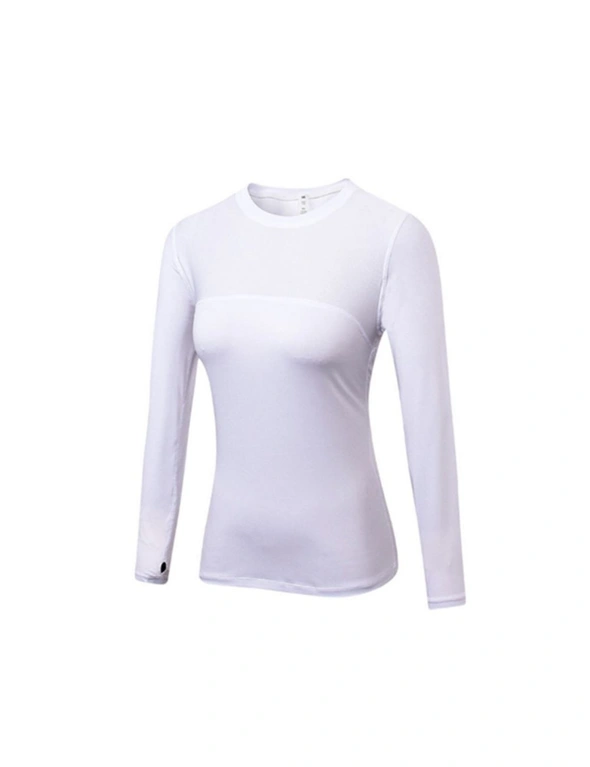 Women's Compression Tops Long Sleeve Moisture Wicking Workout T-Shirt - White, hi-res image number null