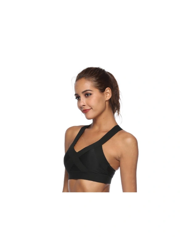 Womens Fashion Anti-Sagging Sports Bra Crop Top For Aerobics Fitness Yoga - Black, hi-res image number null