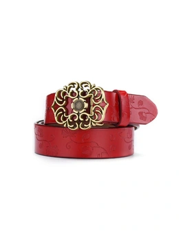 Women's Leather Belt Carved Ladies Pure Retro Leather Belt
