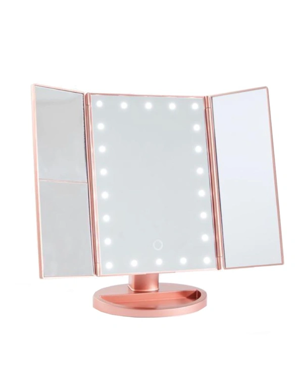 Pink Tri-Fold Led Magnifying Makeup Mirror - Pink, hi-res image number null
