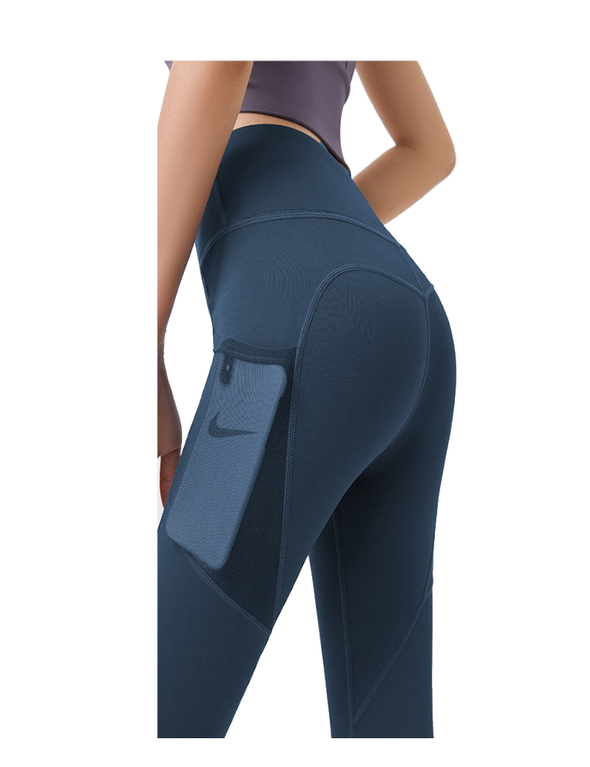 High Waist Tummy Control Yoga Leggings With Pocket For Women - Blue - 2Xl, hi-res image number null
