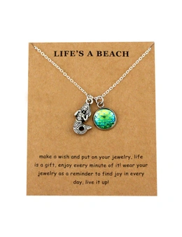 Lucky Fortune Wish Pendant Necklaces - Life's A Beach - Mermaid With Purple/White Scales