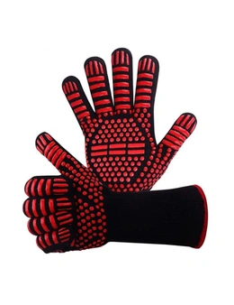 1 Pair Red Stripe Bbq Gloves Heat Resistant Oven Fireproof Flame Retardant Barbecue Cooking Microwave Gloves Bbq Tool - One Size