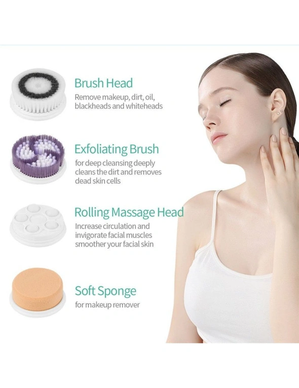 4 In 1 Deep Pores Ultrasonic Electric Facial Cleansing Brush Exfoliator Scrubber Skin Care Washing Face Massager - One Size, hi-res image number null
