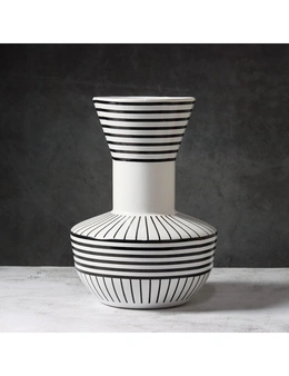 Geometric Black And White Striped Ceramic Vase Home Decor - 23X23.34Cm