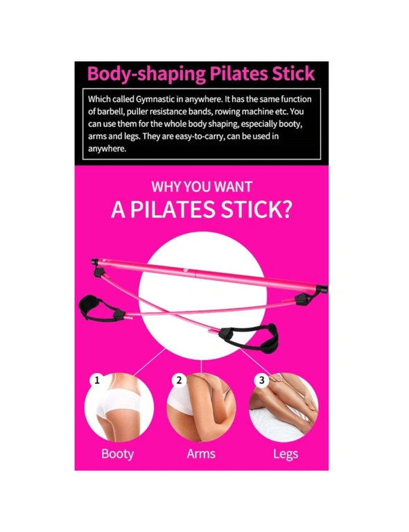 Pilates Bar Kit With Resistance Band Pilates Exercise Stick Toning Bar Fitness Home Yoga Gym Body Workout - Black, hi-res image number null