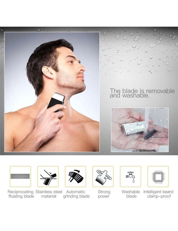 Rechargeable Travel Electric Foil Slim Shaver Men Razor Beard Pocket Size With Pop-Up Trimmer Spare Foil Net Screen Head Blade - One Size, hi-res image number null