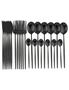 24Pcs Stainless Steel Cutlery Set Fork Knife Spoon Tableware Flatware - Black, hi-res