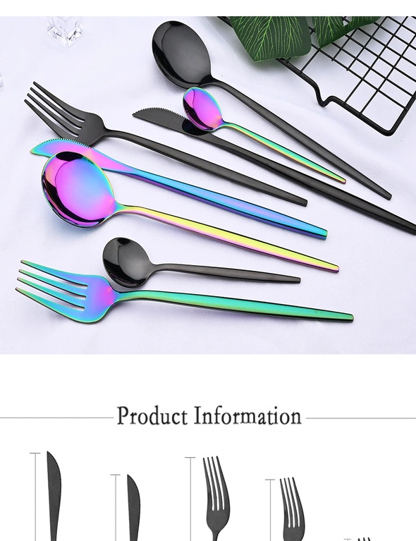 24Pcs Stainless Steel Cutlery Set Fork Knife Spoon Tableware Flatware - Black, hi-res image number null