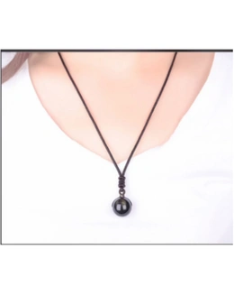 Lucky Black Gold Natural Obsidian Stone Pendant Necklace - 12Mm - 1Pc