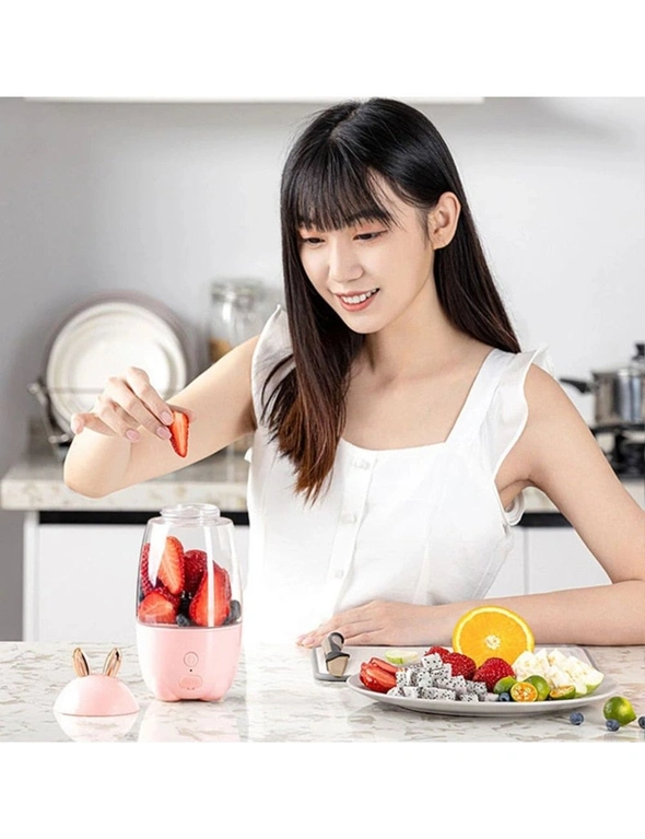 Lovely Rabbit Household Portable Usb Rechargeable Juicer Cup Fruit Blender Mixer Portable Mini Size Multifunctional Fruit Juicer - White, hi-res image number null