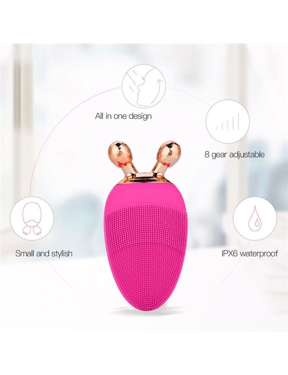 Massager For Face Electric Silicone Make Up Remover Brush Ultrasonic Facial Deep Cleaning Brushes - Pink, hi-res image number null