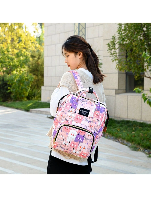 Cute Colourful Multifunctional Backpack Nappy Bag - White - Merry Christmas, hi-res image number null