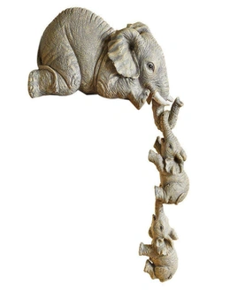 Cute Resin Mother Elephant With Babies Home Decoration - One Size