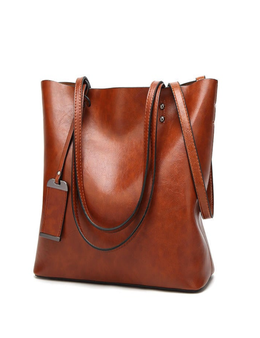 Women Oil Leather Tote Handbags Vintage Capacity Shopping Crossbody Bag - One Size