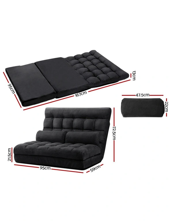Artiss Lounge Sofa Bed 2-Seater Floor Folding Suede Charcoal - One Size, hi-res image number null