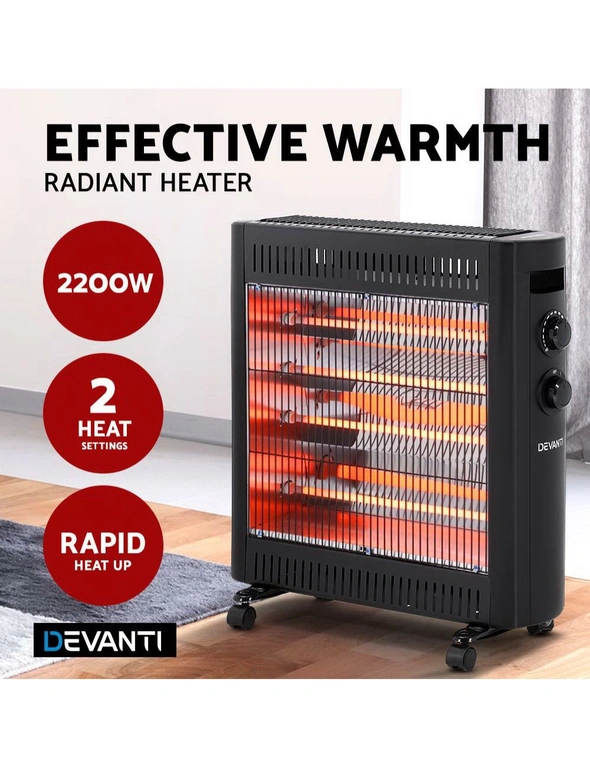 Devanti 2200W Infrared Radiant Heater Portable Electric Convection Heating Panel - One Size, hi-res image number null