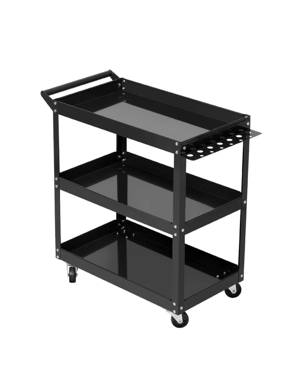 Giantz Tool Cart 3 Tier Parts Steel Trolley Mechanic Storage Organizer Black - One Size, hi-res image number null