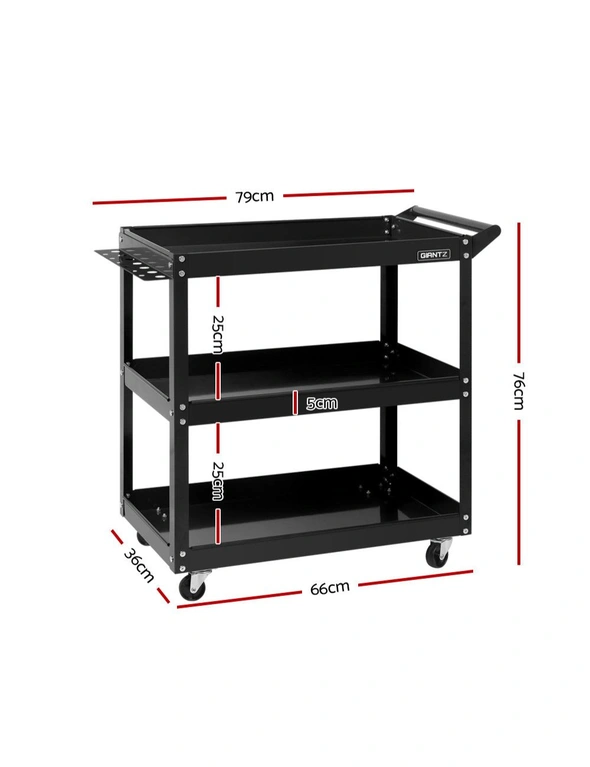 Giantz Tool Cart 3 Tier Parts Steel Trolley Mechanic Storage Organizer Black - One Size, hi-res image number null