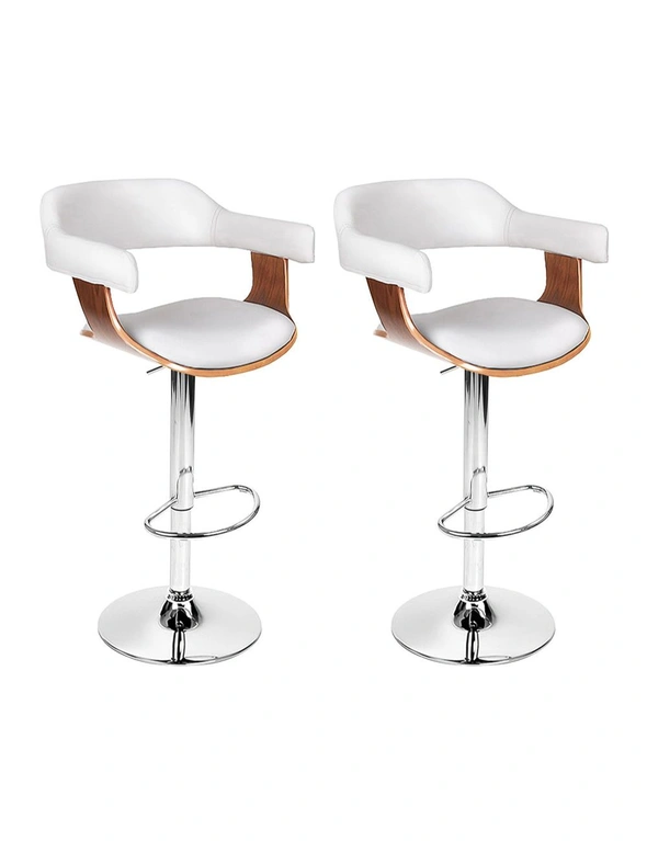Artiss Set Of 2 Wooden Pu Leather Bar Stool - White And Chrome - One Size, hi-res image number null