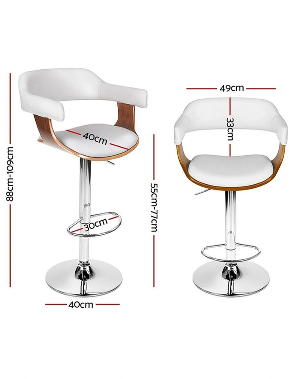 Artiss Set Of 2 Wooden Pu Leather Bar Stool - White And Chrome - One Size, hi-res image number null