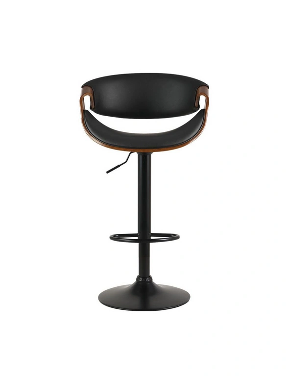 Artiss Bar Stools Swivel Chair Kitchen Gas Lift Wooden Leather Black - One Size, hi-res image number null