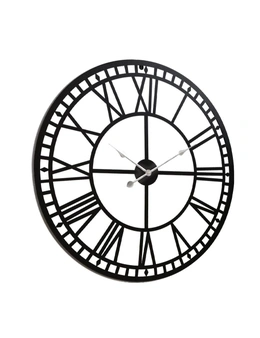 Unbranded Artiss 60Cm Large Wall Clock Roman Numerals Round Metal Luxury Home Decor Black - One Size