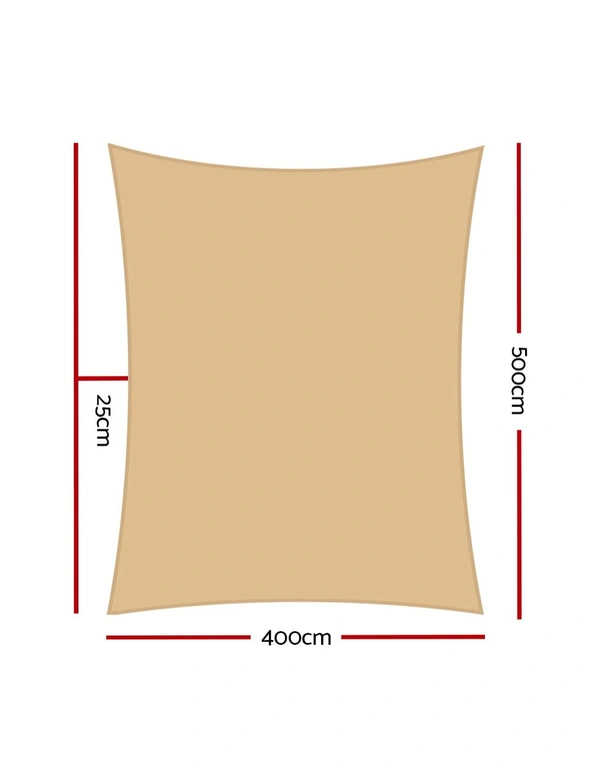 Instahut 4X5m Shade Sail Sun Shadecloth Canopy 280Gsm Sand - One Size, hi-res image number null