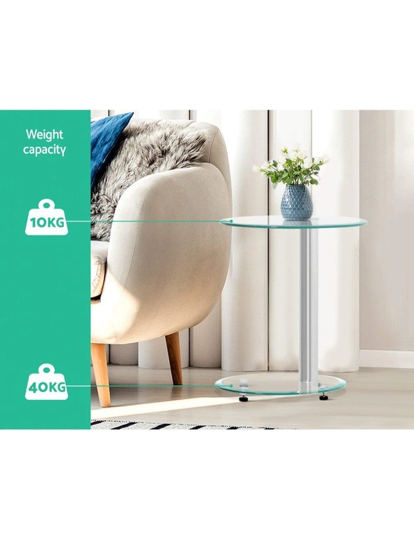 Artiss Side Coffee Table Bedside Furniture Oval Tempered Glass Top 2 Tier - One Size, hi-res image number null