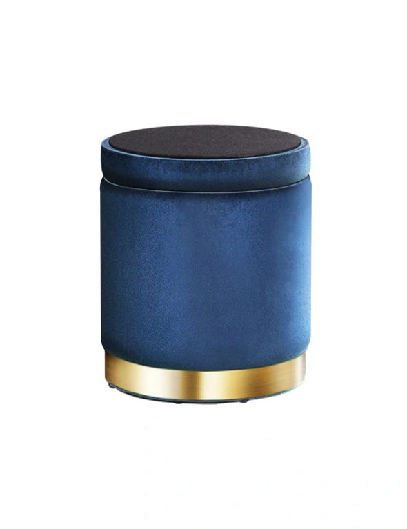 Artiss Foot Stool Round Velvet Storage Ottoman Rest Pouffe Footstool Navy - One Size, hi-res image number null