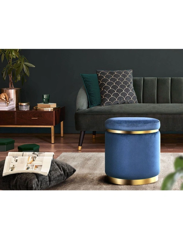 Artiss Foot Stool Round Velvet Ottoman Rest Pouf Padded Seat Footstool Navy - One Size, hi-res image number null