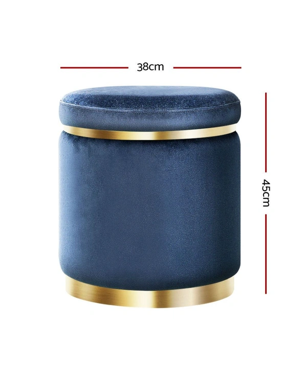 Artiss Foot Stool Round Velvet Ottoman Rest Pouf Padded Seat Footstool Navy - One Size, hi-res image number null