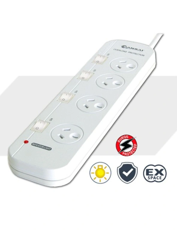 Sansai (PAD-421SW) 4 Way Switched Surge Protector, hi-res image number null
