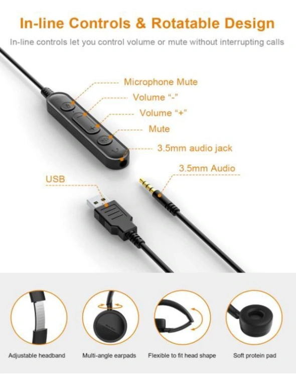 New bee USB Headset with Microphone for PC, Computer Headset with in-line  Mute Volume Control Wired Headset for Laptop, Skype, Zoom, Call Center