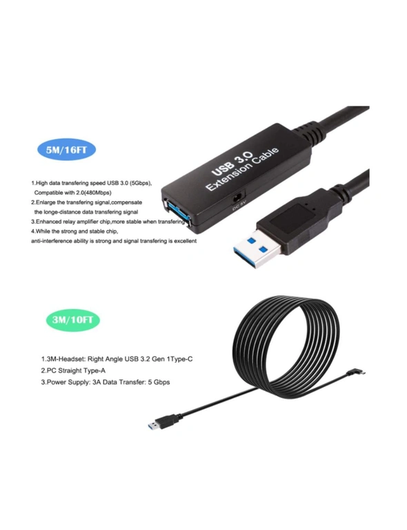 16FT Link Cable For Oculus Quest 2 Type-C 3.2 Right Angle To USB C Charging  Cord