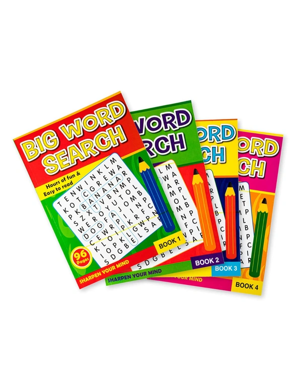 Office Central  4PK Word Search Activity Books A4 Brain Games Fun Over 86 Puzzles Per Book, hi-res image number null