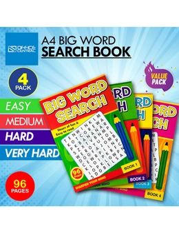 Office Central  4PK Word Search Activity Books A4 Brain Games Fun Over 86 Puzzles Per Book